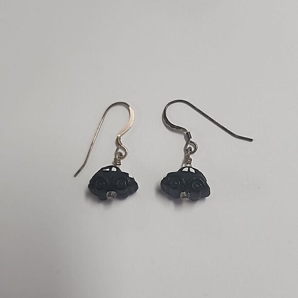 Black Car Earrings Dangle Drop Womens Jewelry with Sterling Silver 925 Hooks - Picture 1 of 2